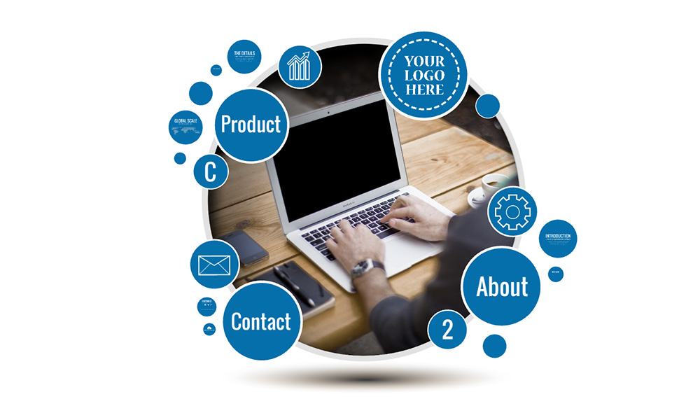 Overview creative blue circles minimal round design prezi presentation template for business overview