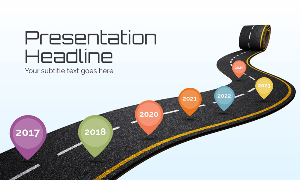 Roll out new road creative roadmap timeline presentation template for Prezi