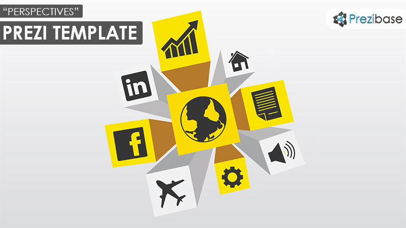 professional 3d squares perspective prezi template black and yellow symbols