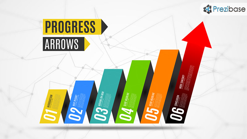 3D business arrow chart diagram prezi templates for presentations