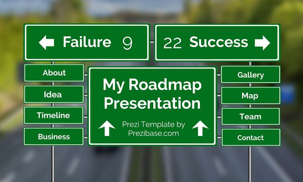 Roadmap traffic sign on road prezi next presentation template
