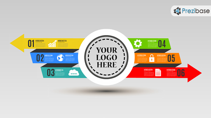 Colorful creative and simple introduction prezi template with arrows diagram circles