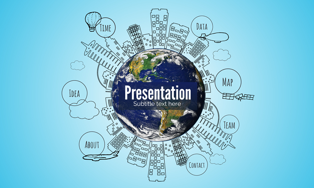 Creative sketch hand drawn world city presentation template for prezi