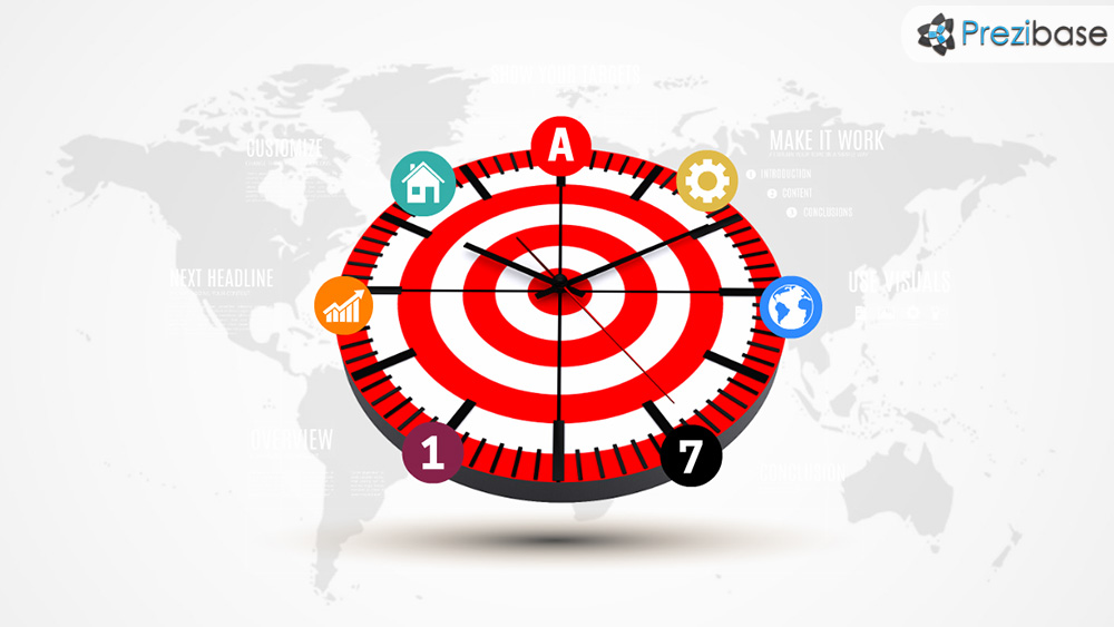 Target clock bullseye symbol prezi presentation template