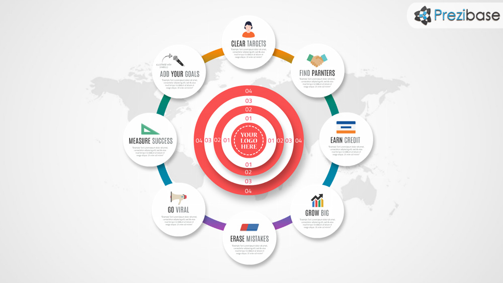 Clear targets bullseye infographic prezi template