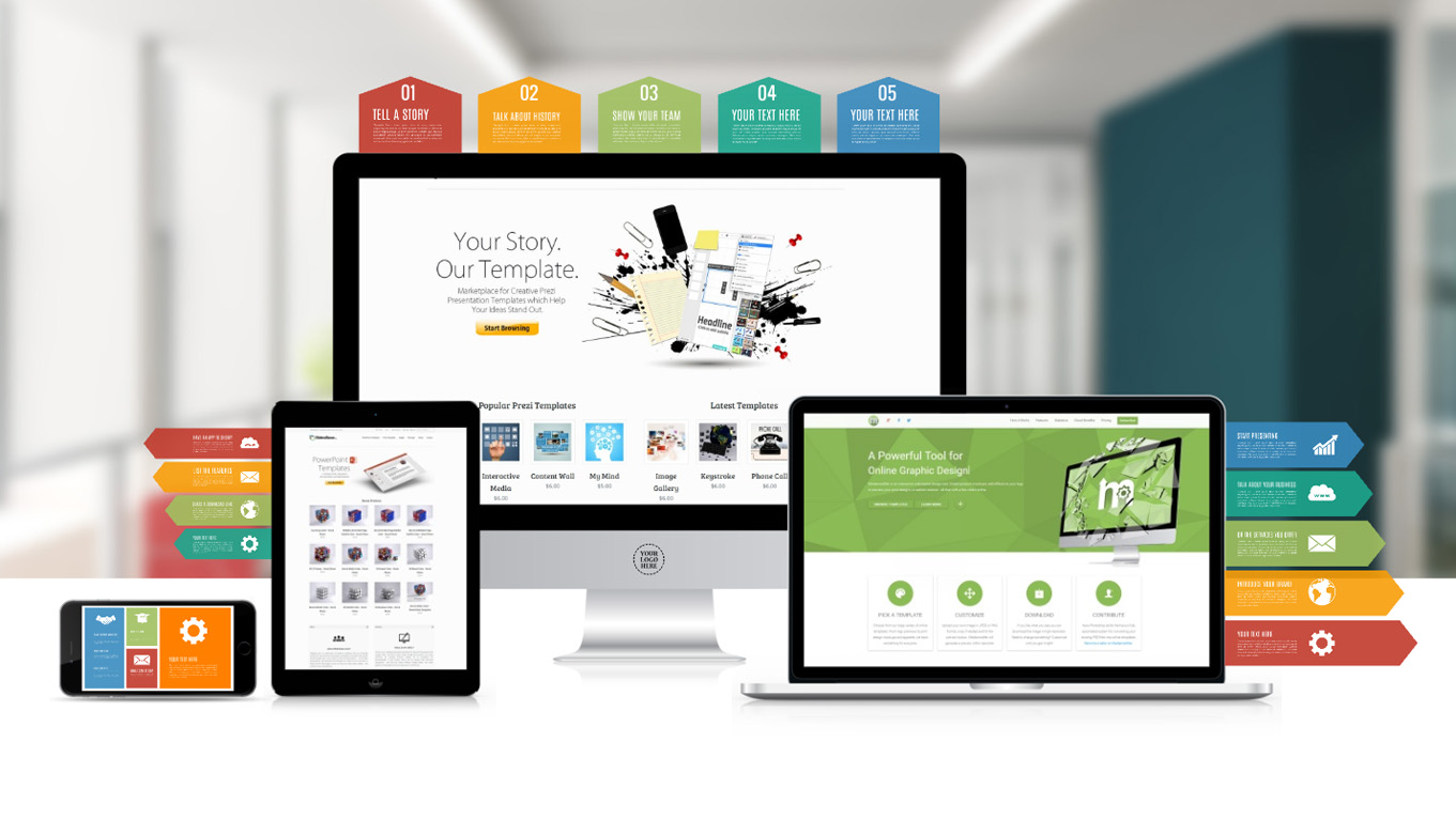 Technology brand Prezi presentation template IOS devices
