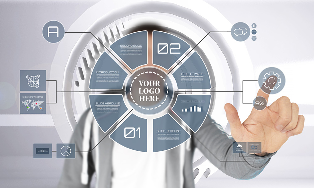 Creative 3D Technology circle interface Prezi presentation template