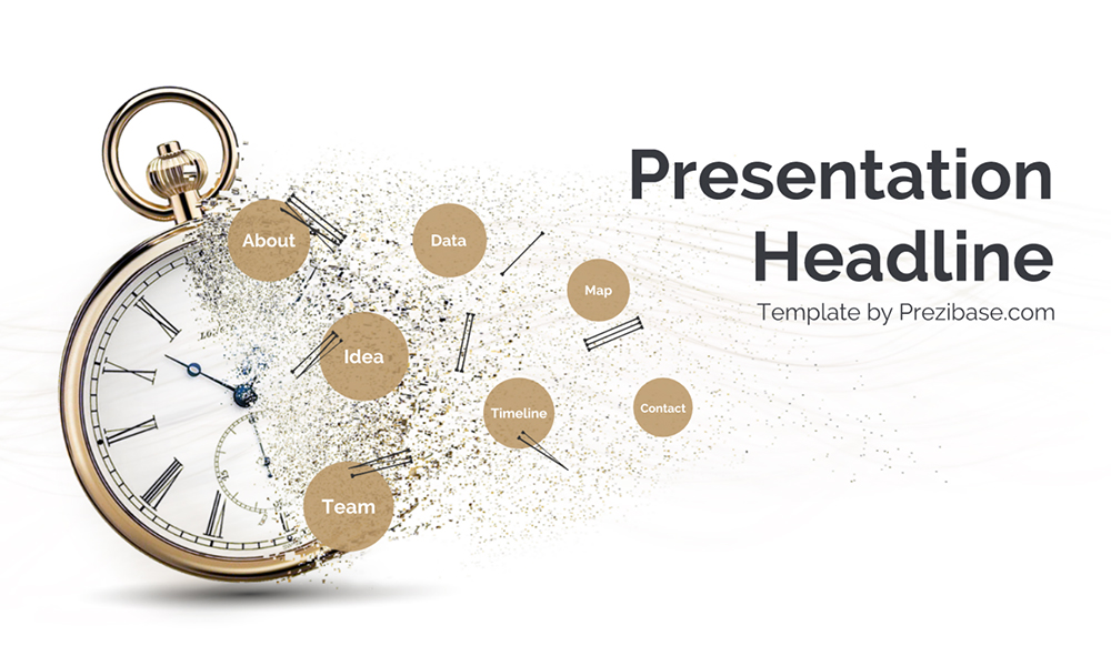 Time flow broken clock fading away creative time presentation template for prezi