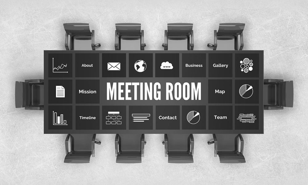 Business meeting in company board room table top view office presentation template for prezi
