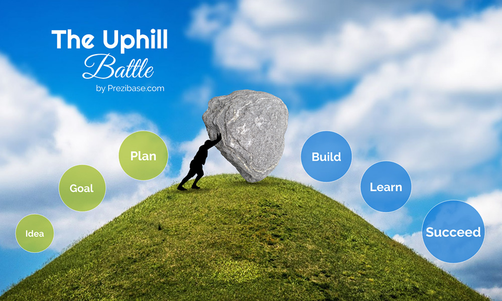 Overcome problems bigg uphill battle push rock prezi next presentation template