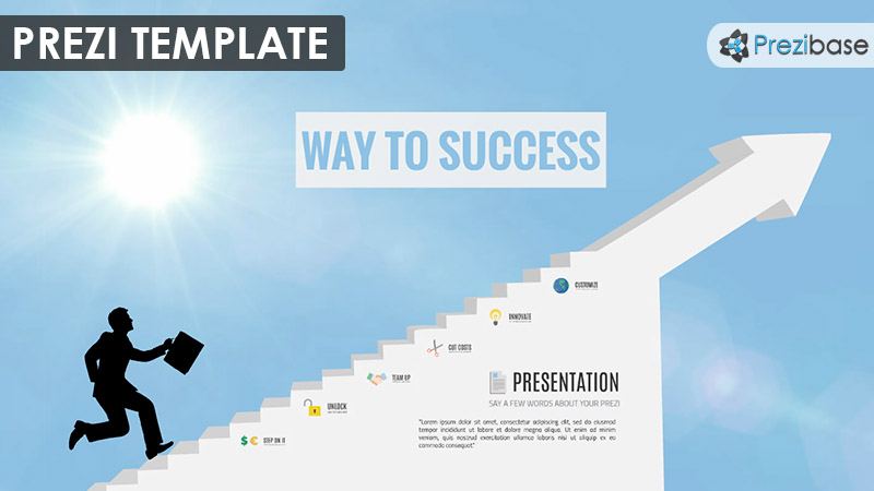 businessman running up stairs success prezi template