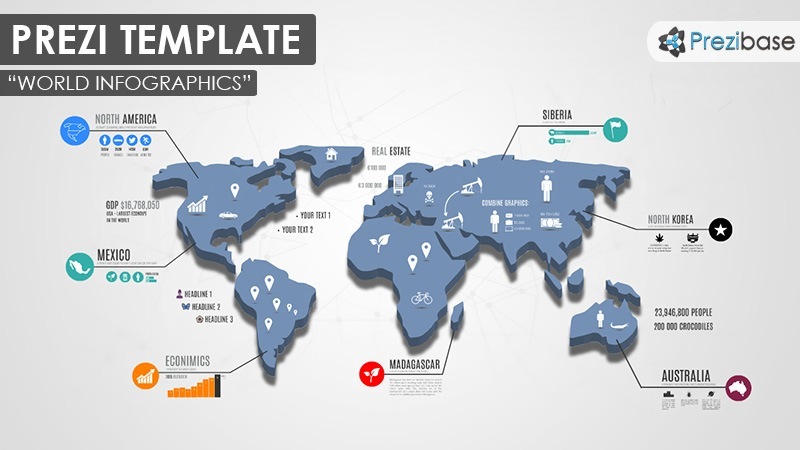 3d world map prezi template World Map infographics business earth prezi template