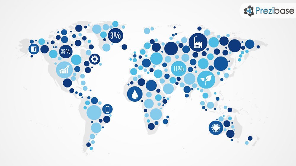 World map dotted circles infographic prezi template presentation