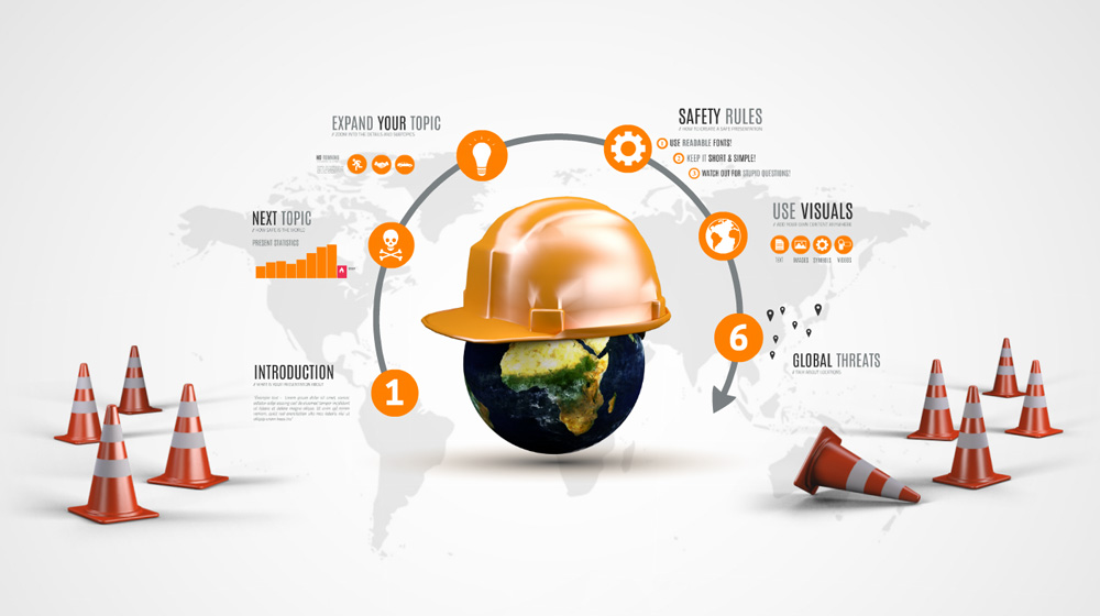 Safety world with Helmet presentation template for Prezi
