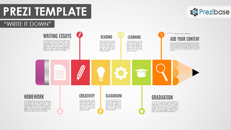 Colorful pencil school creative writing prezi template