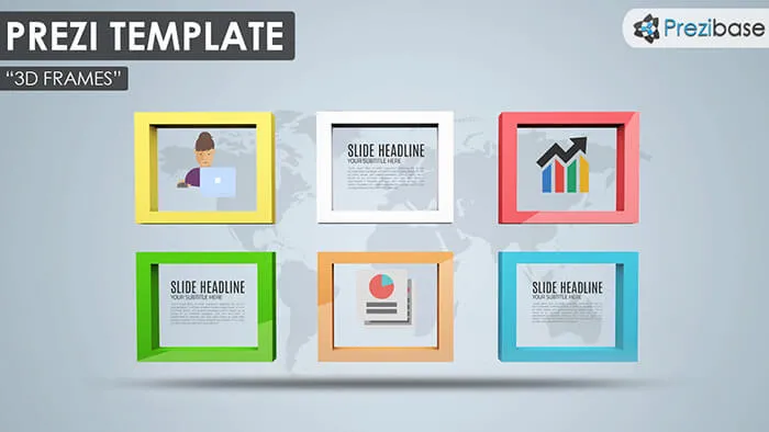 Free 3D frames infographic world map prezi template