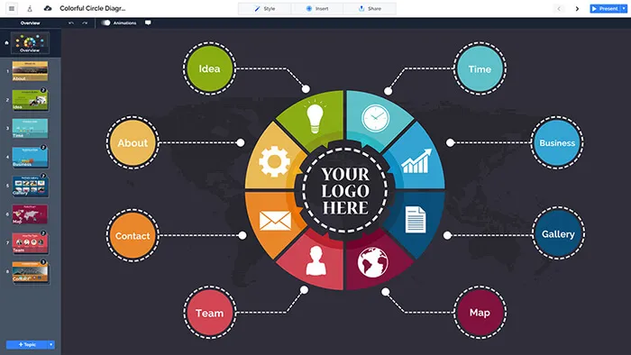 Free circle diagram colorful prezi next presentation template