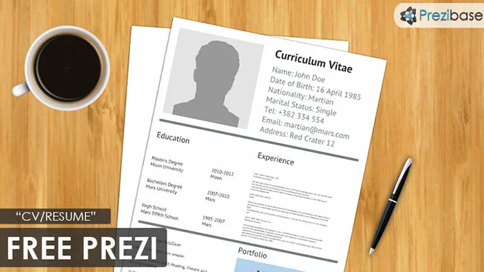 Free CV resume prezi template on desk