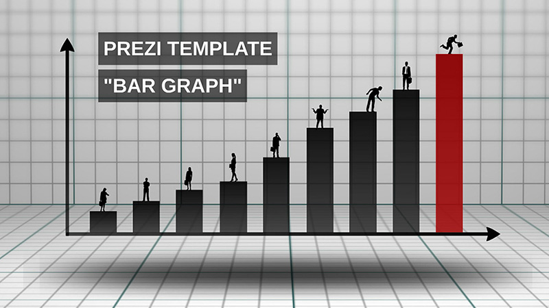 business silhouettes on bar graph prezi template 3d bar chart business silhouettes prezi template