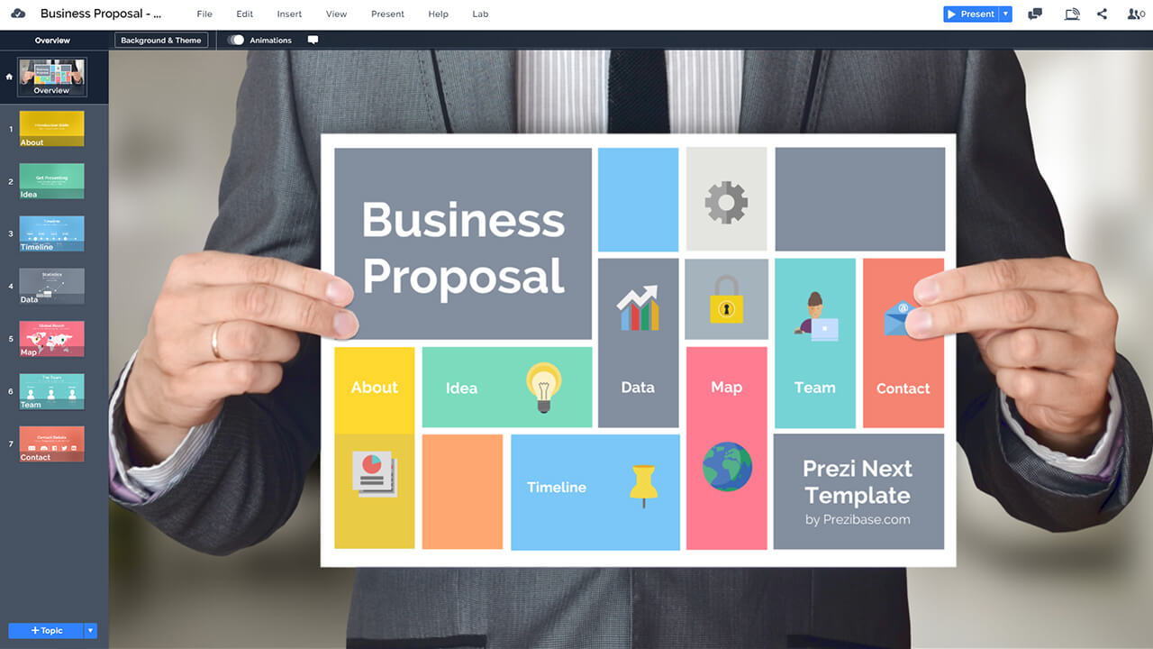 businessman-hold-sign-business-proposal-prezi-template-for-presentation
