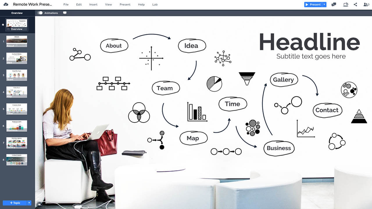 businesswoman-planning-sketch-ideas-remote-work-marketing-plan-prezi-presentation-template