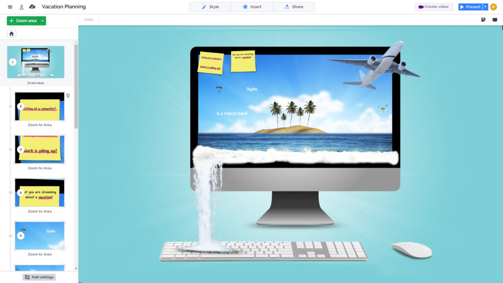 3D beach on a computer screen