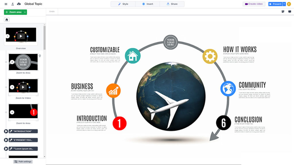 world illustrated with an airplane