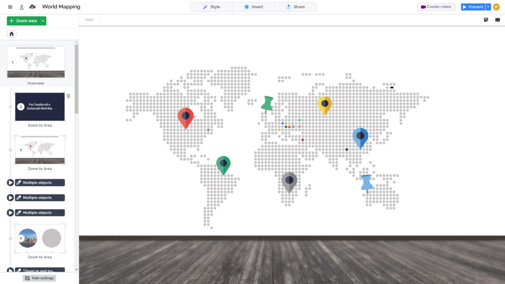 dotted world map on a wall