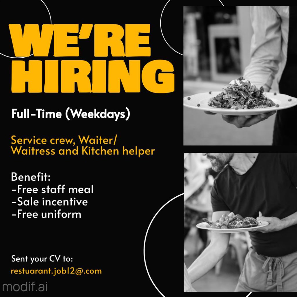 Create the perfect fast food recruitment design. It can be used to search for an HR manager, a waiter or a restaurant employee.