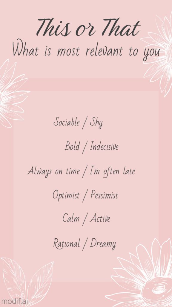 Cute and simple this or that Instagram story design template. Create a quiz or survey using this template.