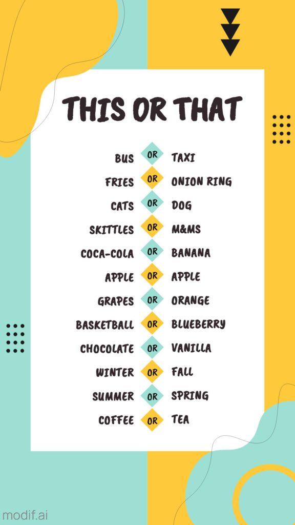 This or that Instagram story template. Create a memorable Instagram story. The cool template design has a nice harmony of yellow and green colors.