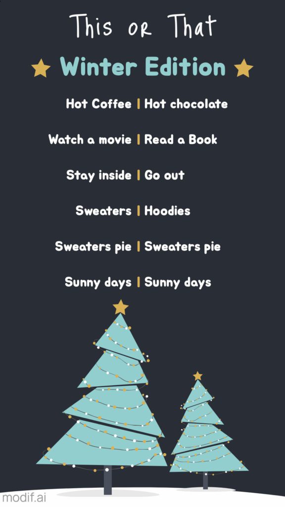 Winter Quiz Instagram story template. Winter themed this or that question template. Use this template and generate your quick question or game.
